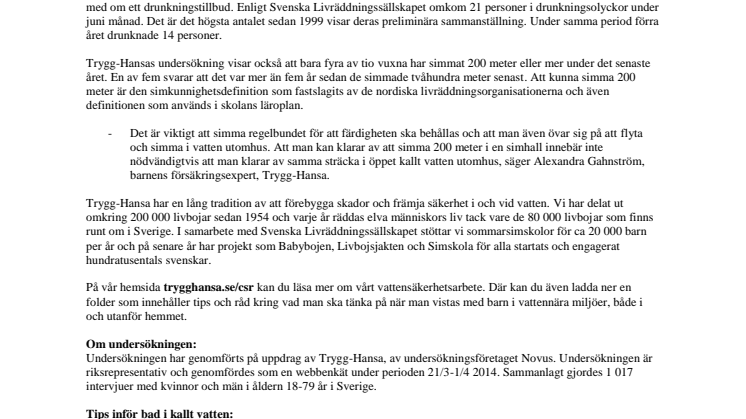 Nästan var femte man har varit med om ett drunkningstillbud