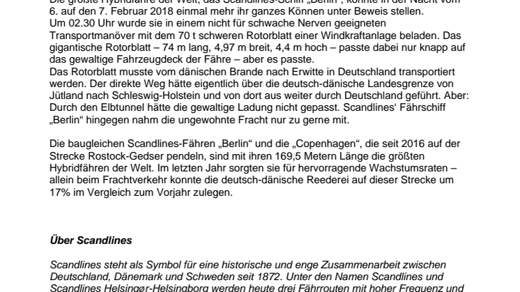 Scandlines-Fähre transportiert gigantisches Rotorblatt