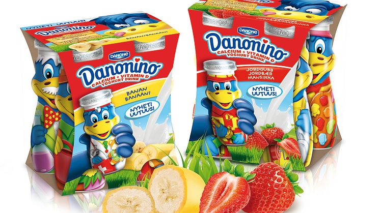 Barnens favorit i nya kläder! - Roliga maskoten Dino pryder Danonino drickyoghurt