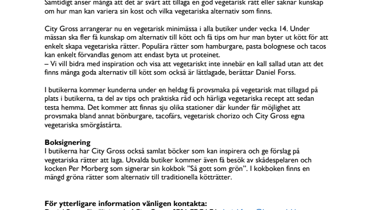 City Gross arrangerar vegetarisk minimässa i hela landet