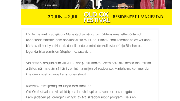 Stjärnspäckat på Old Ox festivalens  5 års jubileum i Mariestad