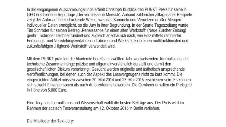 Journalistenpreis PUNKT: Bis 23. Mai bewerben und 5.000 Euro gewinnen