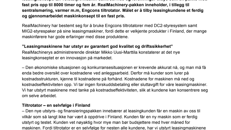 RealMachinery i Finland velger Engcons tiltrotator som standard i Doosan leasingmaskiner