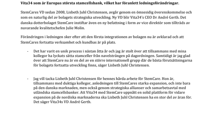 Ny ledning för StemCare