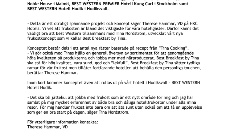 HKC Hotels lanserar Best Breakfast by Tina Nordström