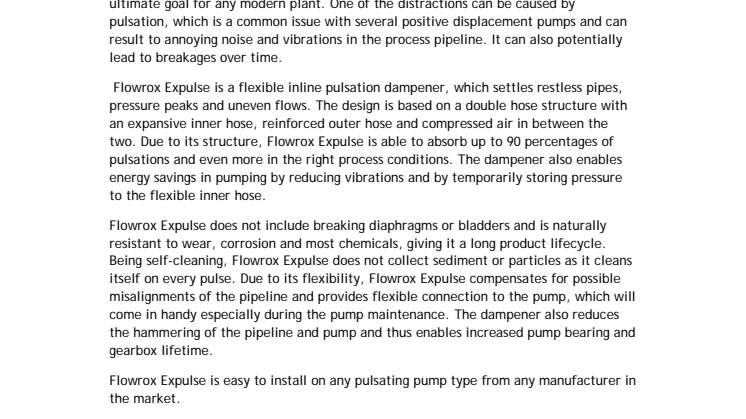 Flowrox launches the Flowrox Expulse™ Pulsation Dampener which settles pipeline pressure peaks and uneven flow