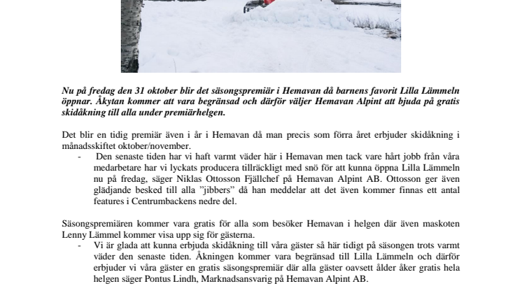 Gratis premiärhelg i Hemavan