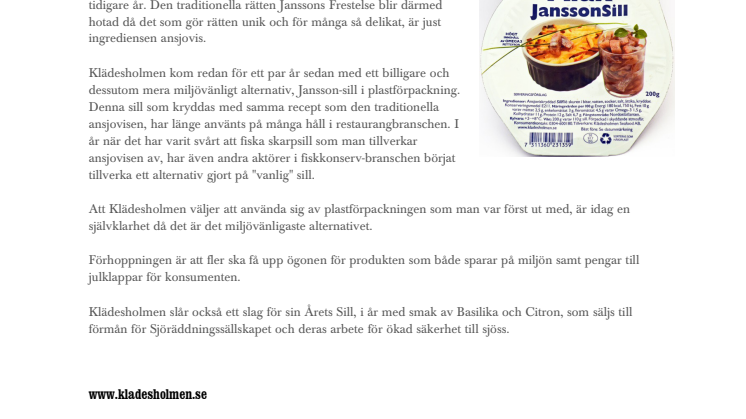 Jansson-sill från Klädesholmen räddar julen
