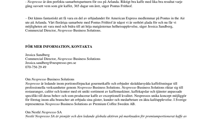 Nespresso Business Solutions har inlett ett samarbete med  Pontus Frithiof 