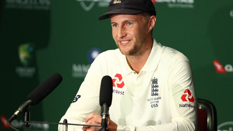 Joe Root speaks to the media at the England press conference held at the Gabba, Brisbane (photo by Getty Images)