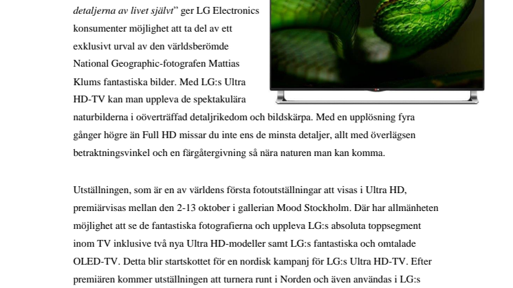 UPPTÄCK NATURENS DETALJER I ULTRA HD - EXKLUSIV FOTOUTSTÄLLNING MED MATTIAS KLUM OCH LG