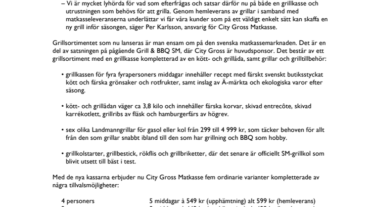 City Gross lanserar grillkasse och möjlighet till hemleverans av grill