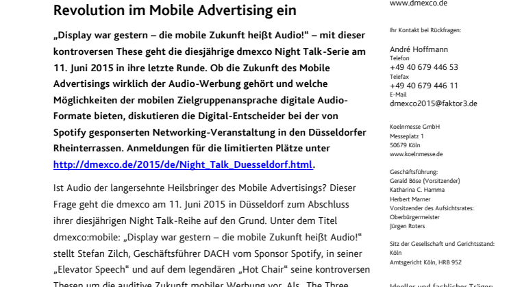 Düsseldorfer dmexco Night Talk läutet Audio-Revolution im Mobile Advertising ein