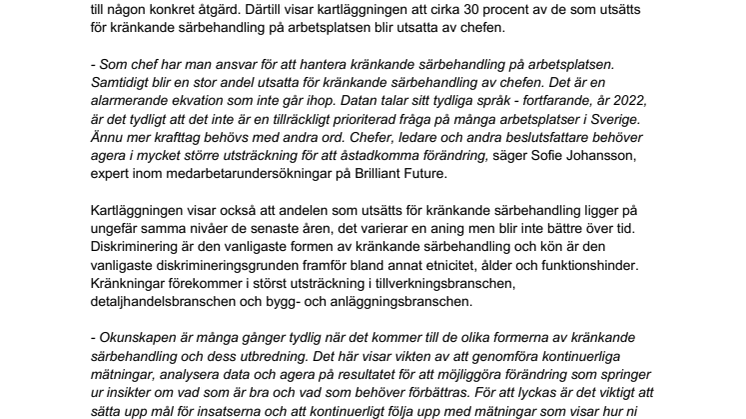 Brilliant Future pressmeddelande - Kränkande särbehandling döljs i hälften av fallen.pdf