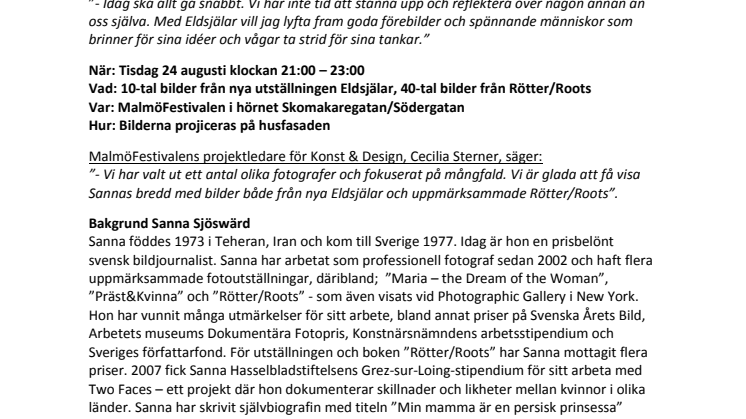 Sanna Sjöswärds premiärvisning Eldsjälar projiceras på husfasad  