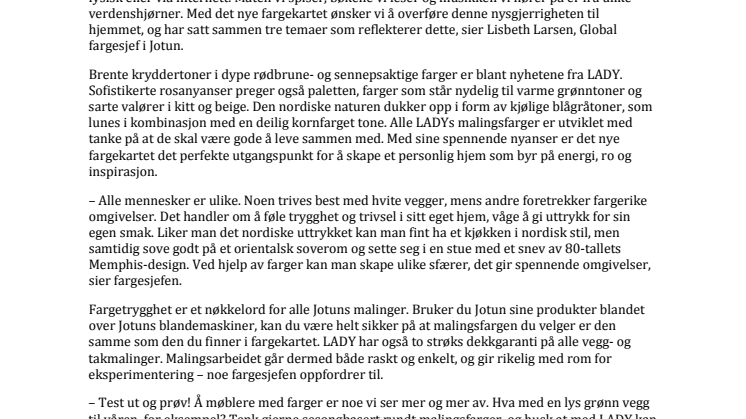 Mal din drømmeverden! Nytt LADY fargekart fra Jotun