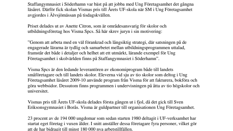 Årets UF-skola fick pris från Visma