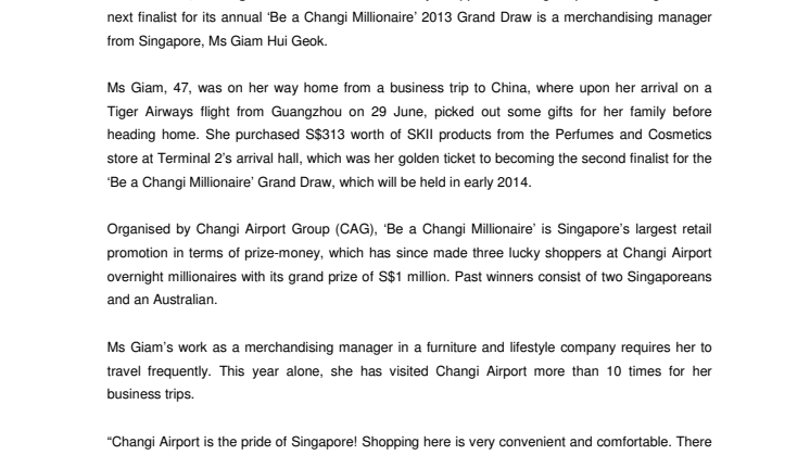 Singaporean in the running to become Changi’s next millionaire after cosmetics purchase at Changi Airport
