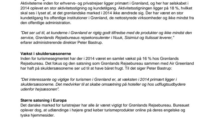 Rekordår for Grønlands Rejsebureau i 2014