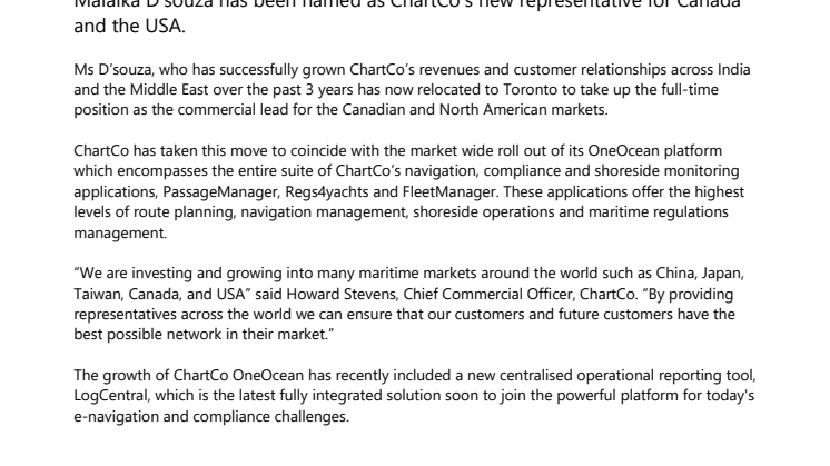 ChartCo appoints New Representative for the Americas Region