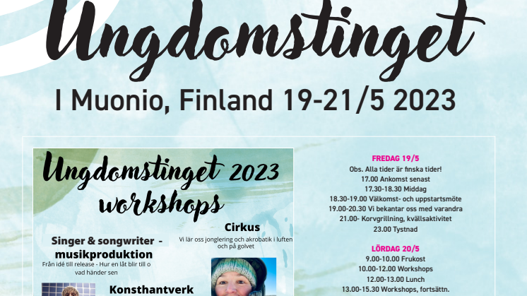 Program för Ungdomstinget som arrangerades i Muonio 19-21/5 2023