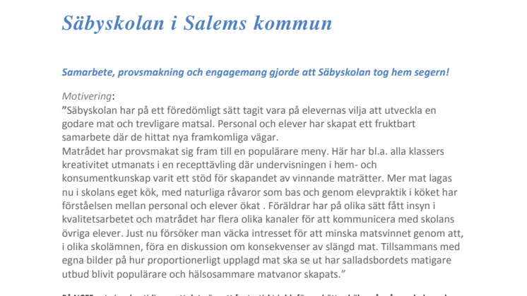 Årets Bästa Matråd finns på Säbyskolan i Salem!