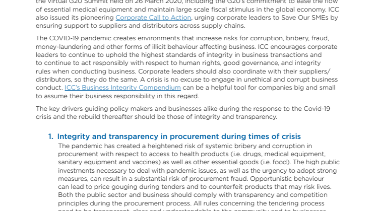 ICC Guidance: Integrity for a resilient response and rebuild after Covid-19