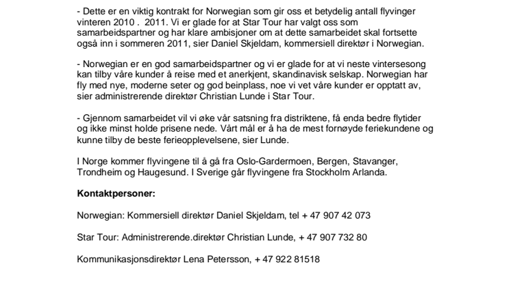 Norwegian har inngått storkontrakt med Star Tour 