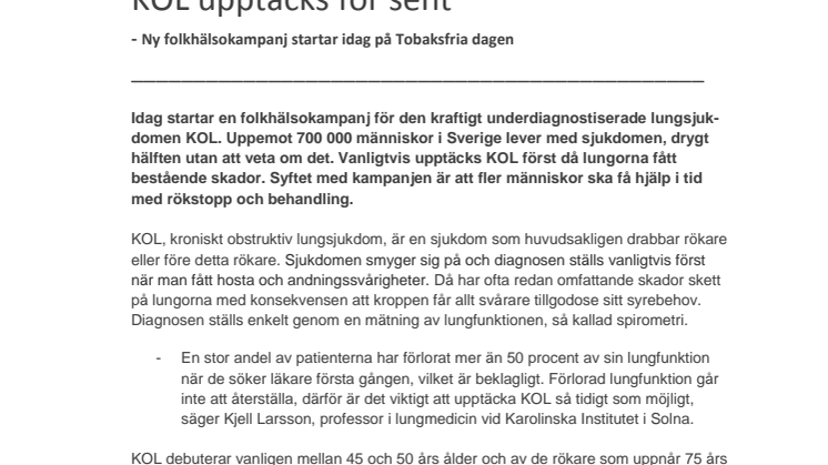 KOL upptäcks för sent - Ny folkhälsokampanj startar idag på Tobaksfria dagen