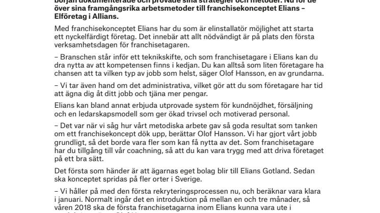 Nu startar Elians – Sveriges första franchise för elbranschen
