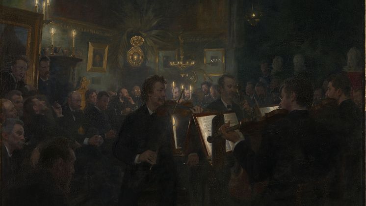 Peder Severin Krøyers maleri «Musikk i atelieret» ble kjøpt allerede i 1886. Krøyer skapte verket mens den berømte Nerudakvartetten spilte i hans København-atelier. Der tegnet og malte han musikere og tilskuere i et forrykende tempo.