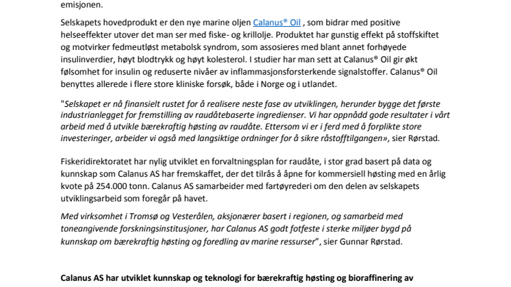 Calanus AS har gjennomført emisjon på NOK 65 millioner