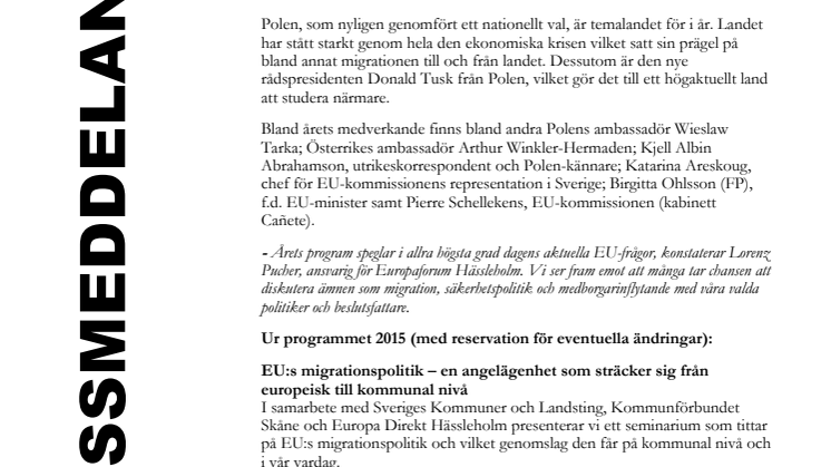 Europaforum Hässleholm - Nu släpps årets program