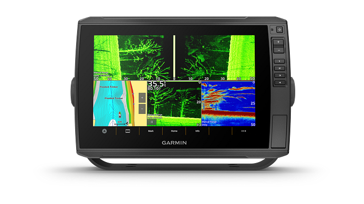 Garmin_ECHOMAP Ultra 102sv_SplitScreen mit SideVü_Garmin Navionics Vision+_ClearVü_LiveScope_CHIRP (c) Garmin Deutschland GmbH