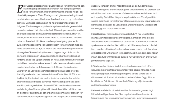Erik Olsson Fastighetsförmedling kommenterar bostadsmarknaden 14 sept 2017