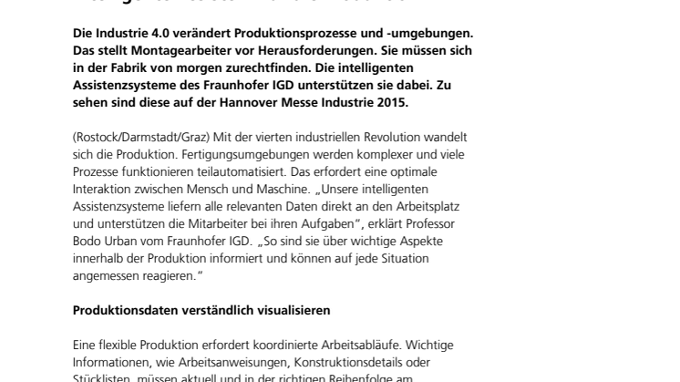 HANNOVER MESSE 2015: Intelligente Assistenz für die Produktion