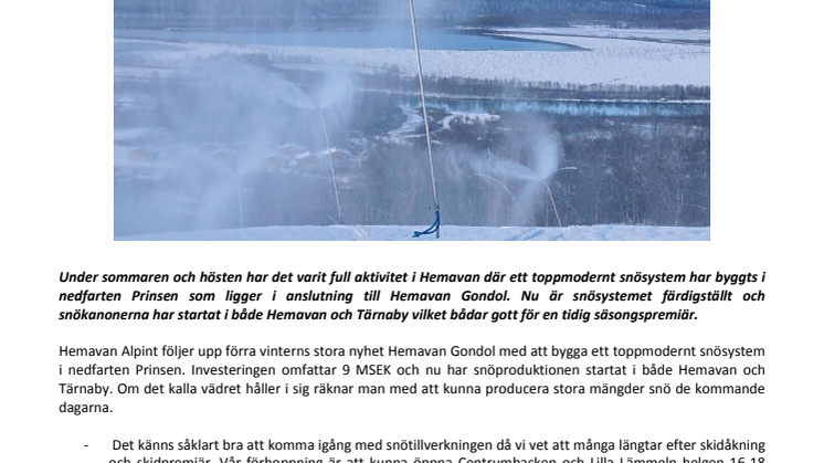 Snökanonerna igång i Hemavan Tärnaby