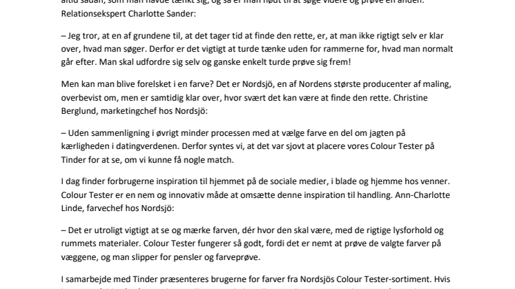 Tinder og Nordsjö indleder romantisk samarbejde