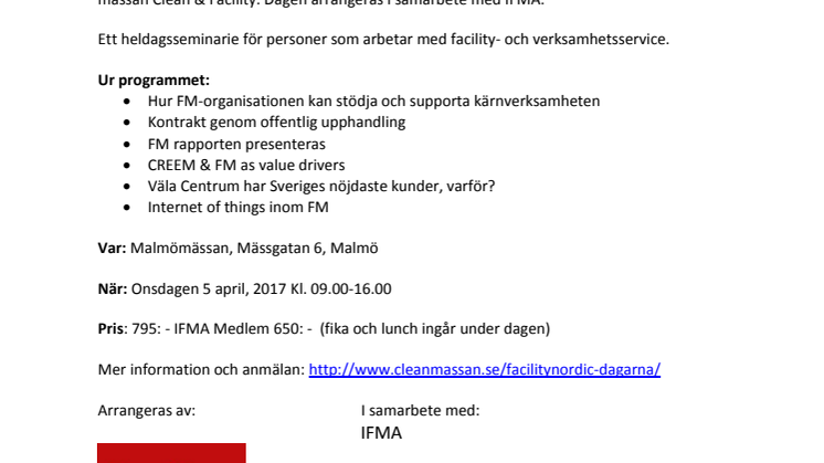 Facility Nordic-dagen 5 april i Malmö