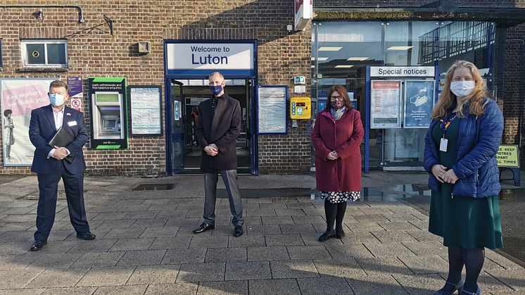GTR signs new homelessness charter. L-R Steve White (Chief Operating Officer GTR), David Morris (Chief Executive of NOAH Enterprise), Rachel Hopkins (MP for Luton) and Claire Astbury (Luton Council). More images below.