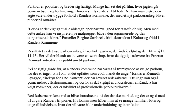 Professionel parkour i Randers – indvielse lørdag den 14. maj!