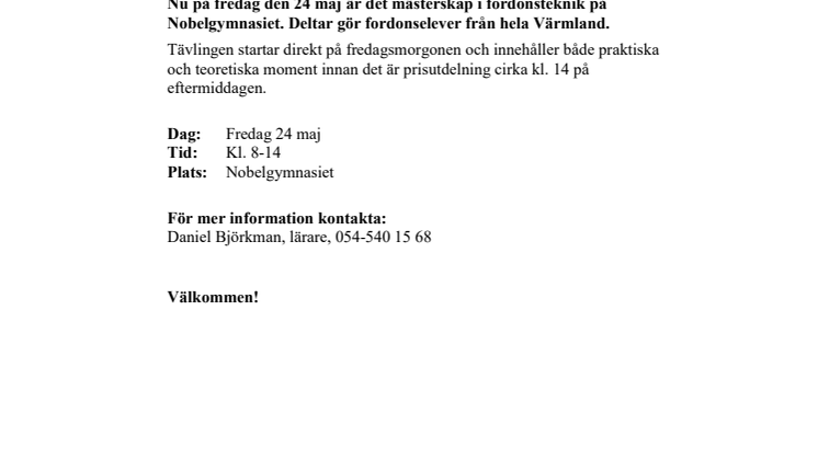 Pressinbjudan: Mästerskap i fordonsteknik på Nobelgymnasiet