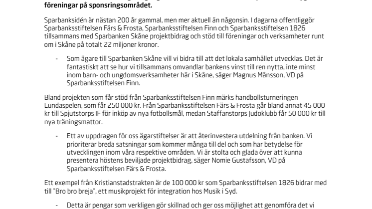 Skånska föreningar delar på 22 sparbanksmiljoner