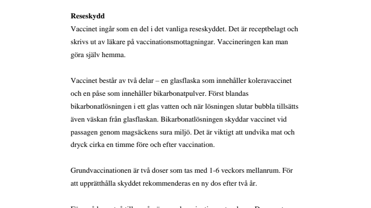 Fakta om Dukoral – vaccin mot kolera