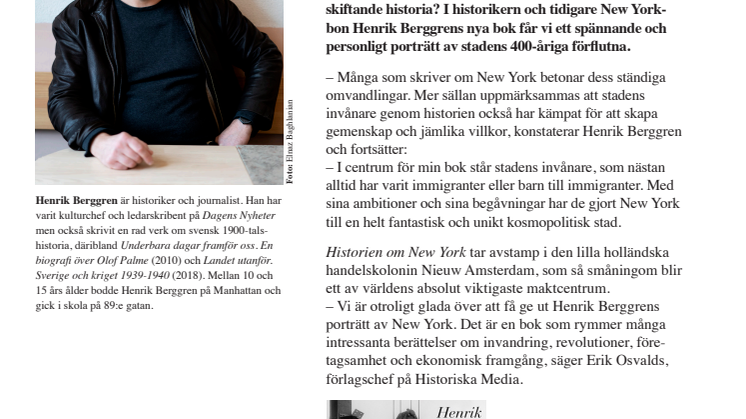 Henrik Berggren levandegör  New Yorks förflutna i ny bok
