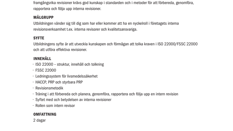 Intern revision för ISO 22000/FSSC 22000
