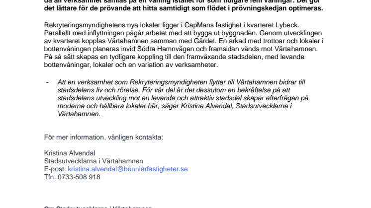 Rekryteringsmyndigheten flyttar sitt kontor till Värtahamnen
