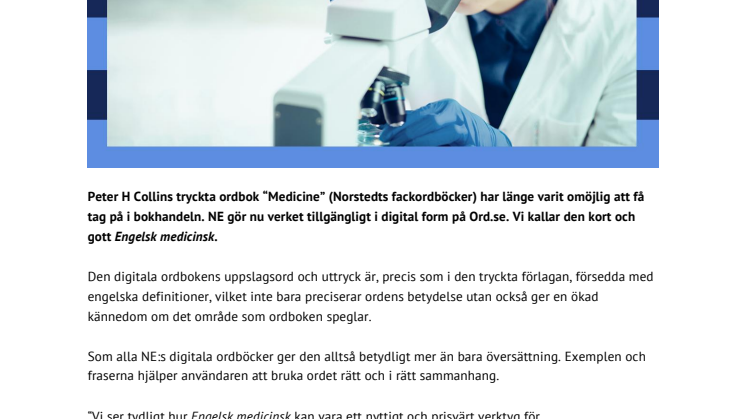 NE lanserar digital engelsk medicinsk ordbok på Ord.se