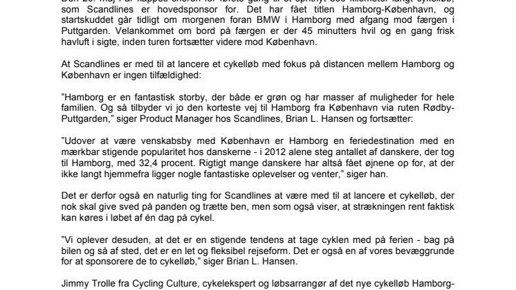 Der er noget ved at cykle - Scandlines lancerer spritnyt cykelløb og gentager succesen fra sidste år med Berlin-København