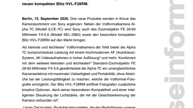 Die neue Kamera Alpha 7C von Sony: Kompromisslose Vollformatleistung in kompaktem Format